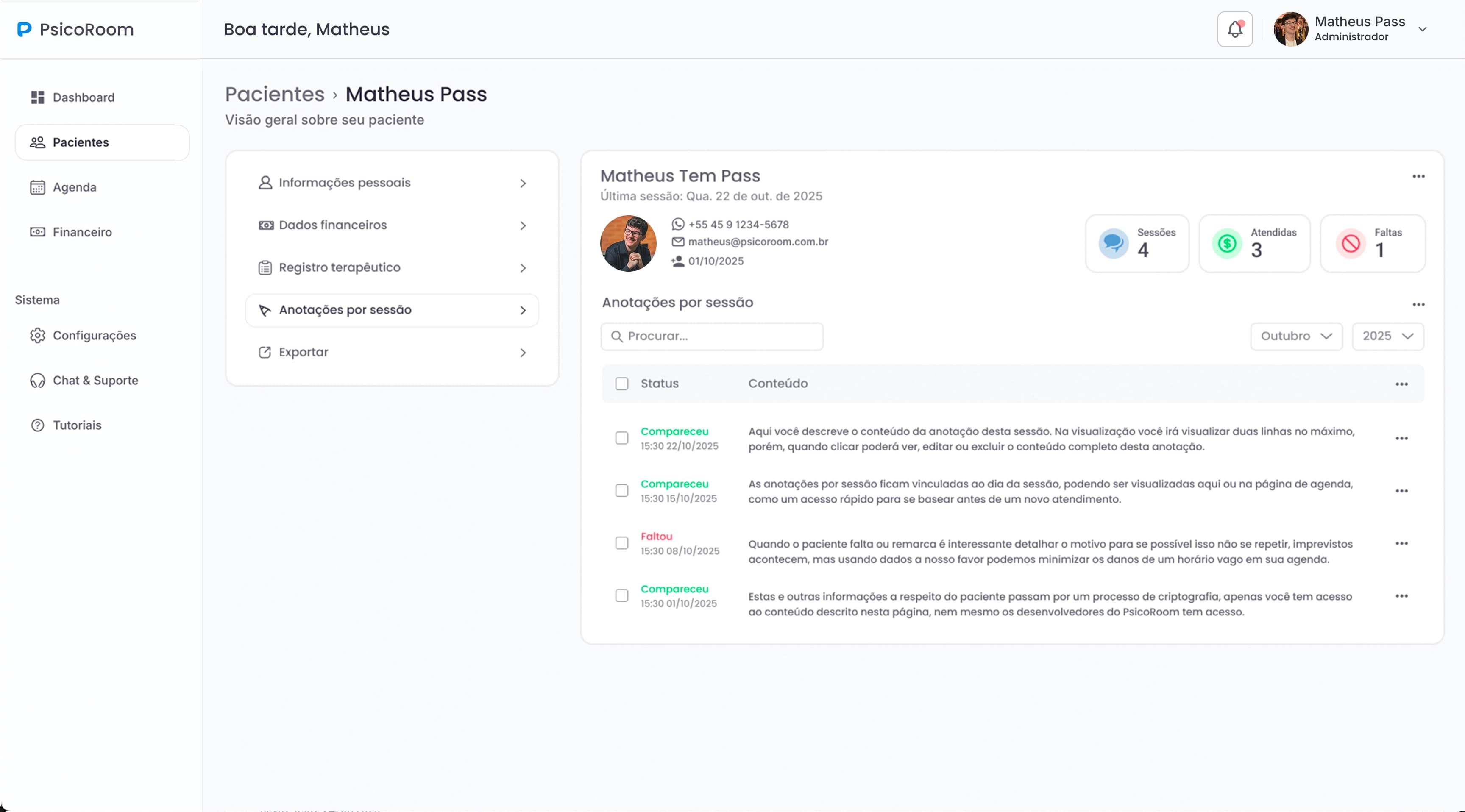 Gestão de pacientes para clínica de psicologia